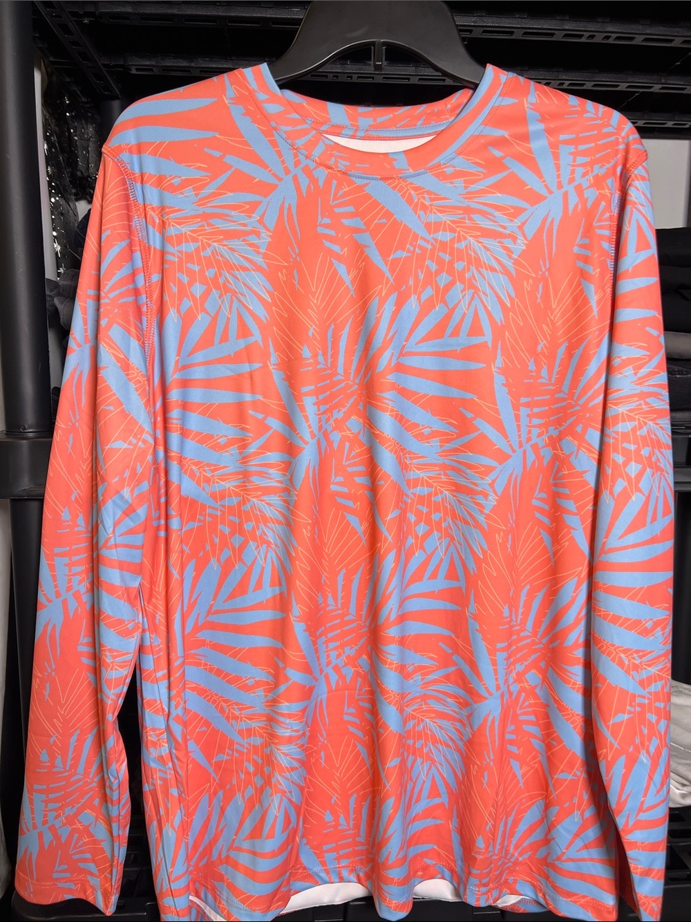 Salt Life Coral and Light Blue Palm-Print Long Sleeve Shirt